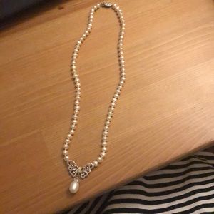 Real Pearl Necklace W/Diamond Accents